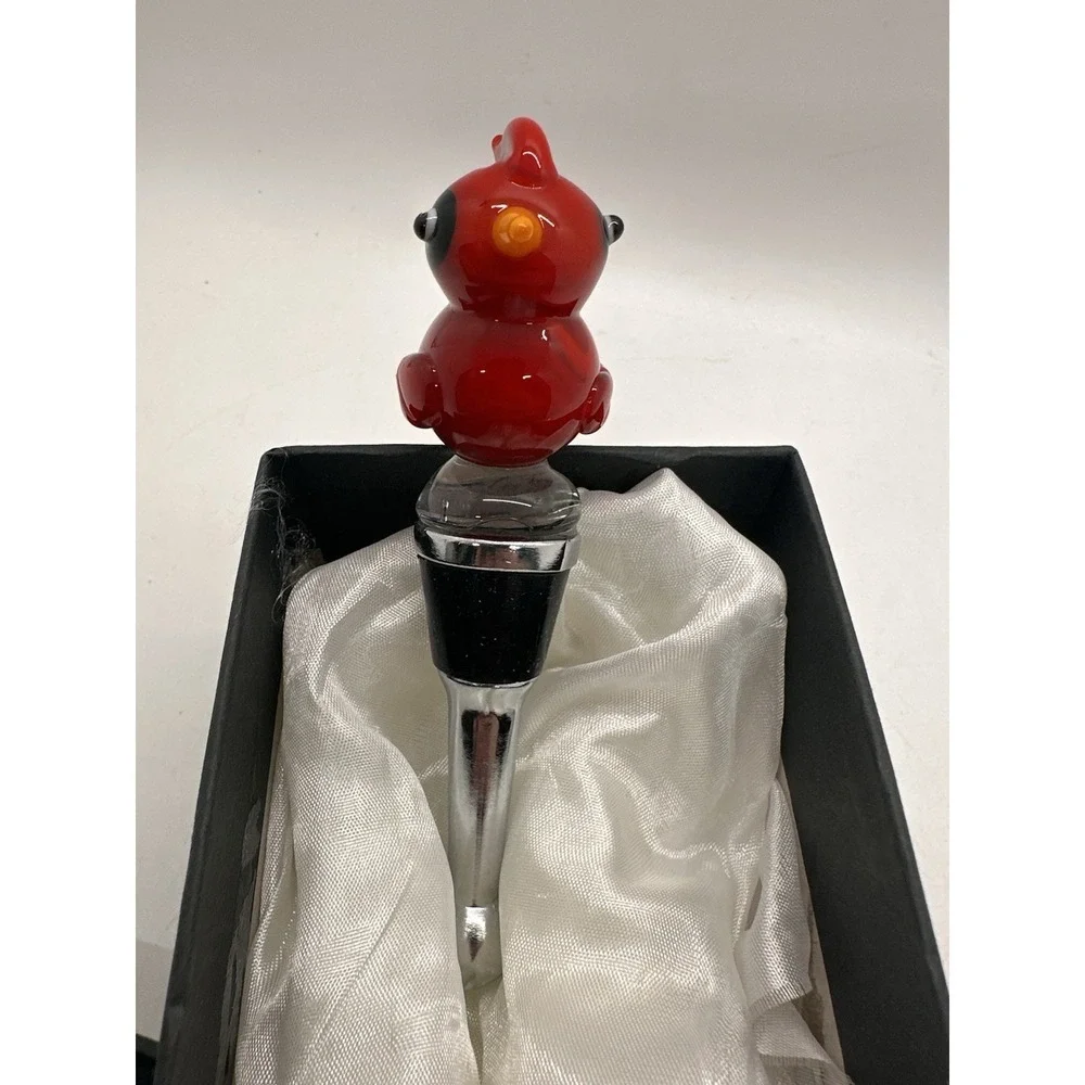 Cardinal Bird Wine Bottle Stopper Glass Red Bird Bar Gift New
